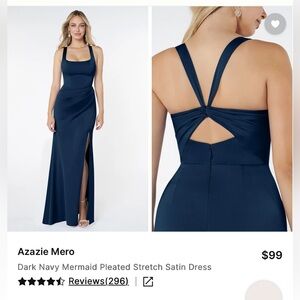 Azazie Mero Dark Navy dress in stretch satin